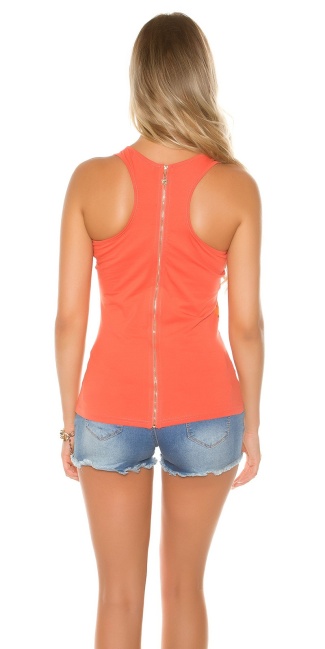 Tanktop with Tiger-Print and Zip Coral
